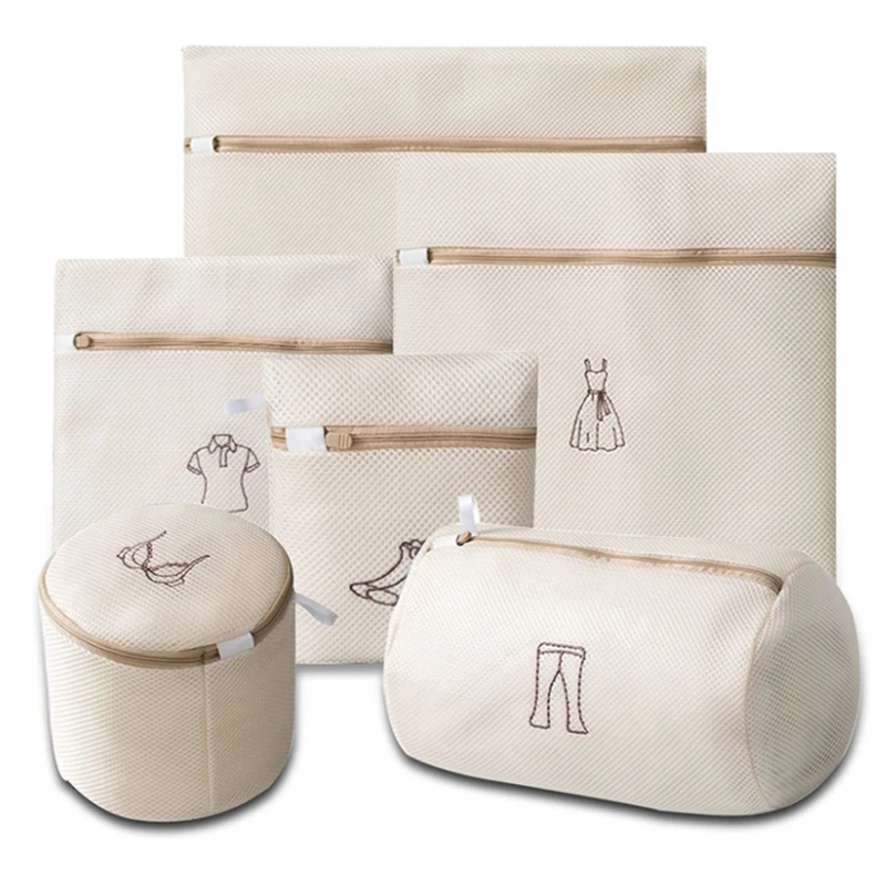 

6Pack Mesh Laundry Bags,Anti-Deformation Reusable Laundry Bags With Embroidery Small Patterns For Bra,Stocking,Etc