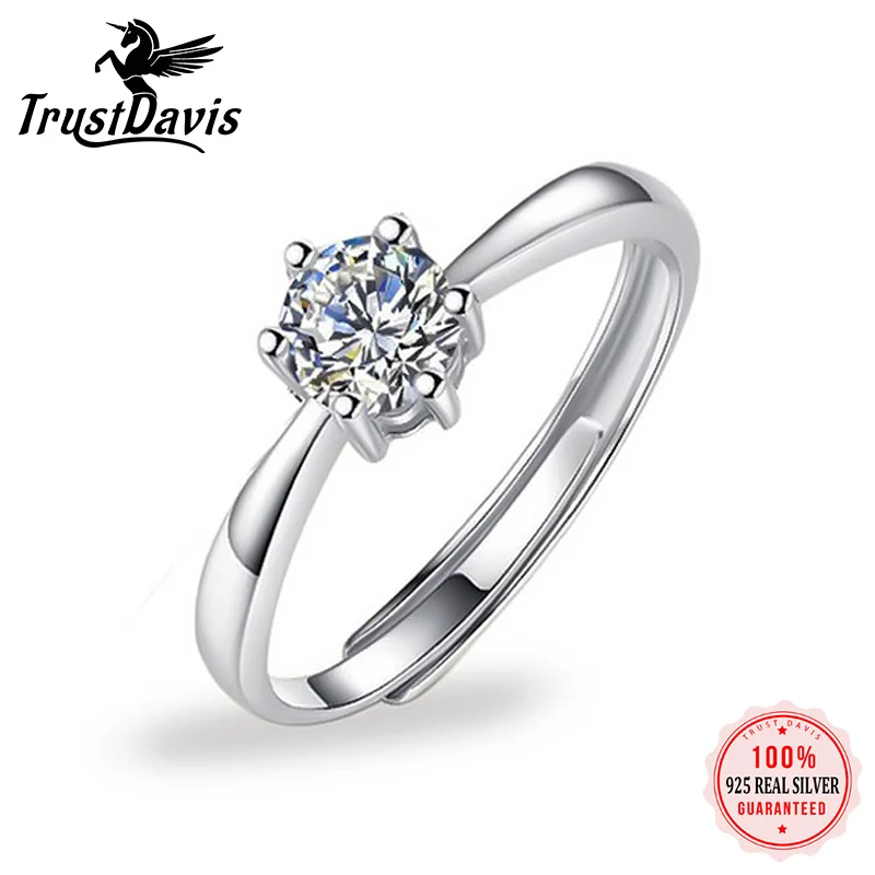 

TrustDavis Real 925 Sterling Silver Fashion Dazzling CZ Cocktail Opening Ring For Women Wedding Wholesale Jewelry Gift DD1099