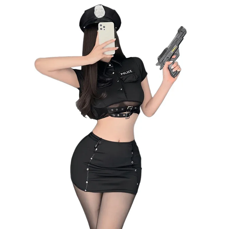 Сексуальная женская черная полицейская форма полицейский женский костюм для