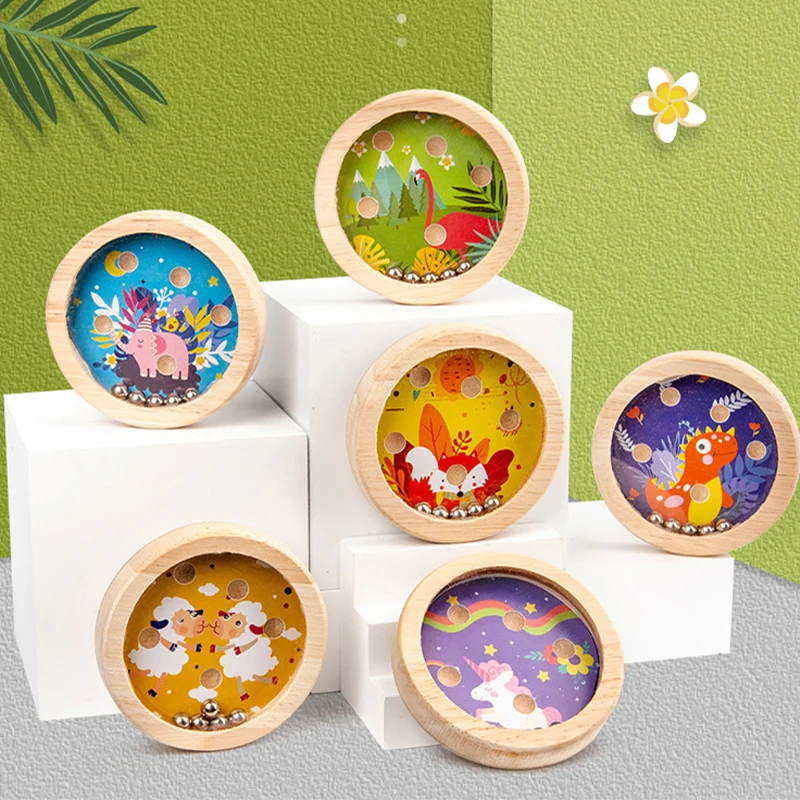 

Wooden Hand-held Children‘s Balance Game Maze Ball Walking Toy Round Balance Ball Bearing Patience Puzzle