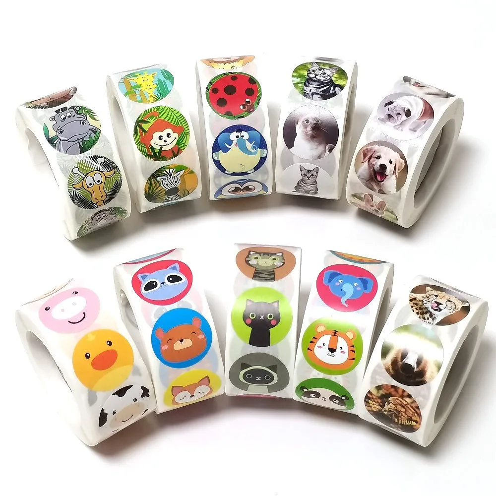 

500pcs/roll Cute Animal Reward Stickers for Kids School Teacher Supplies Word Motivational Stickers Stationery Gift Sealing Deco