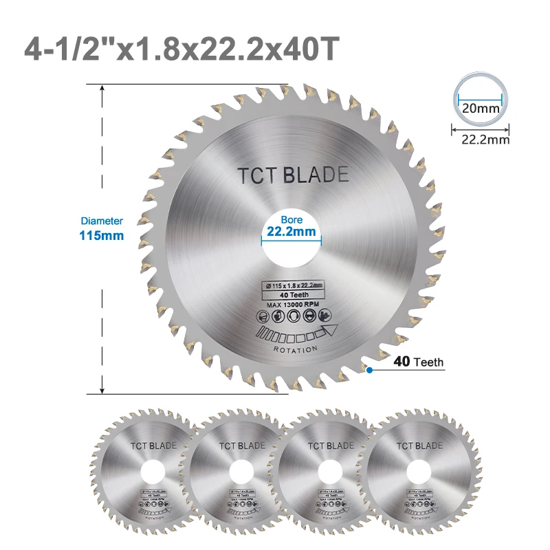 

Диск пильный XCAN 4,5 дюйма 40 зубьев для угловой шлифовальной машины