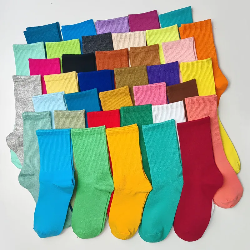 2023 new women's thick candy color cotton sock ,stockings, pure color combed cotton socks institute of socks  japan calzini