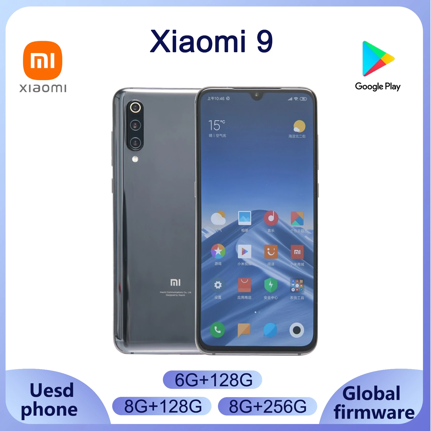 Фото Смартфон Xiaomi 9 с AMOLED-дисплеем 6,39 дюйма, процессором Snapdragon 855, батареей 3300 мАч, глобальная версия, б/у телефон. №1