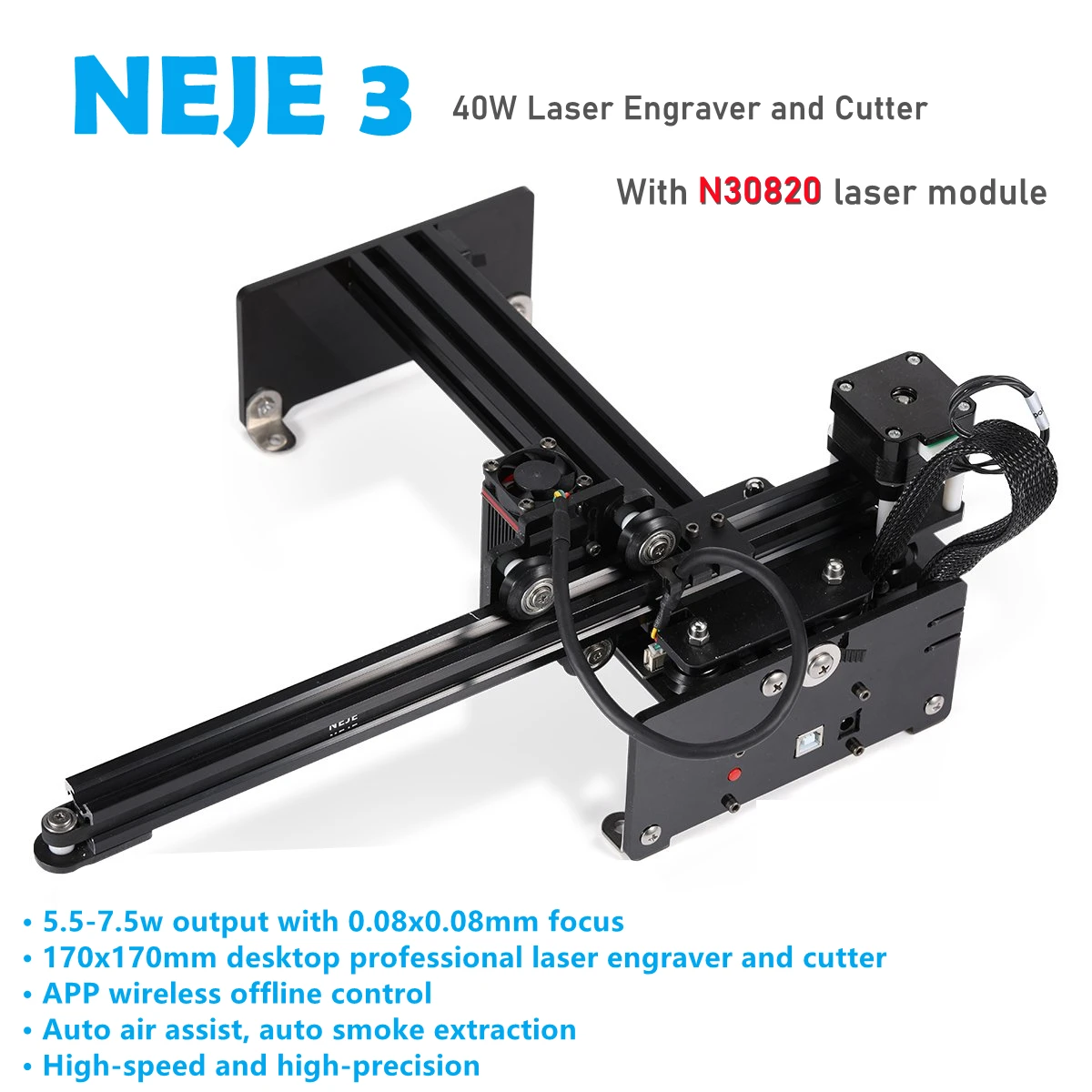 NEJE 3 CNC 40W Co2 Laser Engraving Wood Cutter Machine Router Mini Printer，With N30820 module DIY Logo Engraving Tools Lightburn