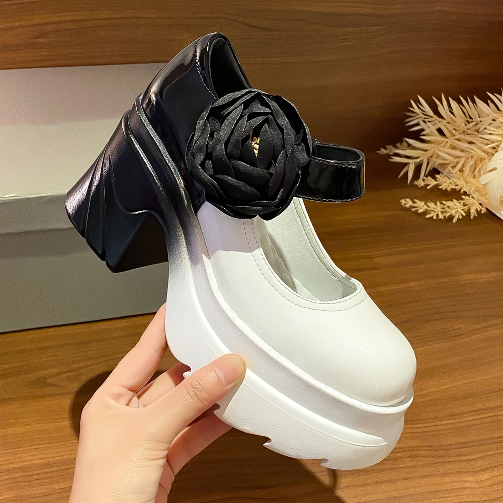 

2022 Новинка;весна лето;обувь из натуральной кожи для девушки;мэри джейн туфли на высокой подошве;туфли лодочки с круглым носом;ботинки;каблу...