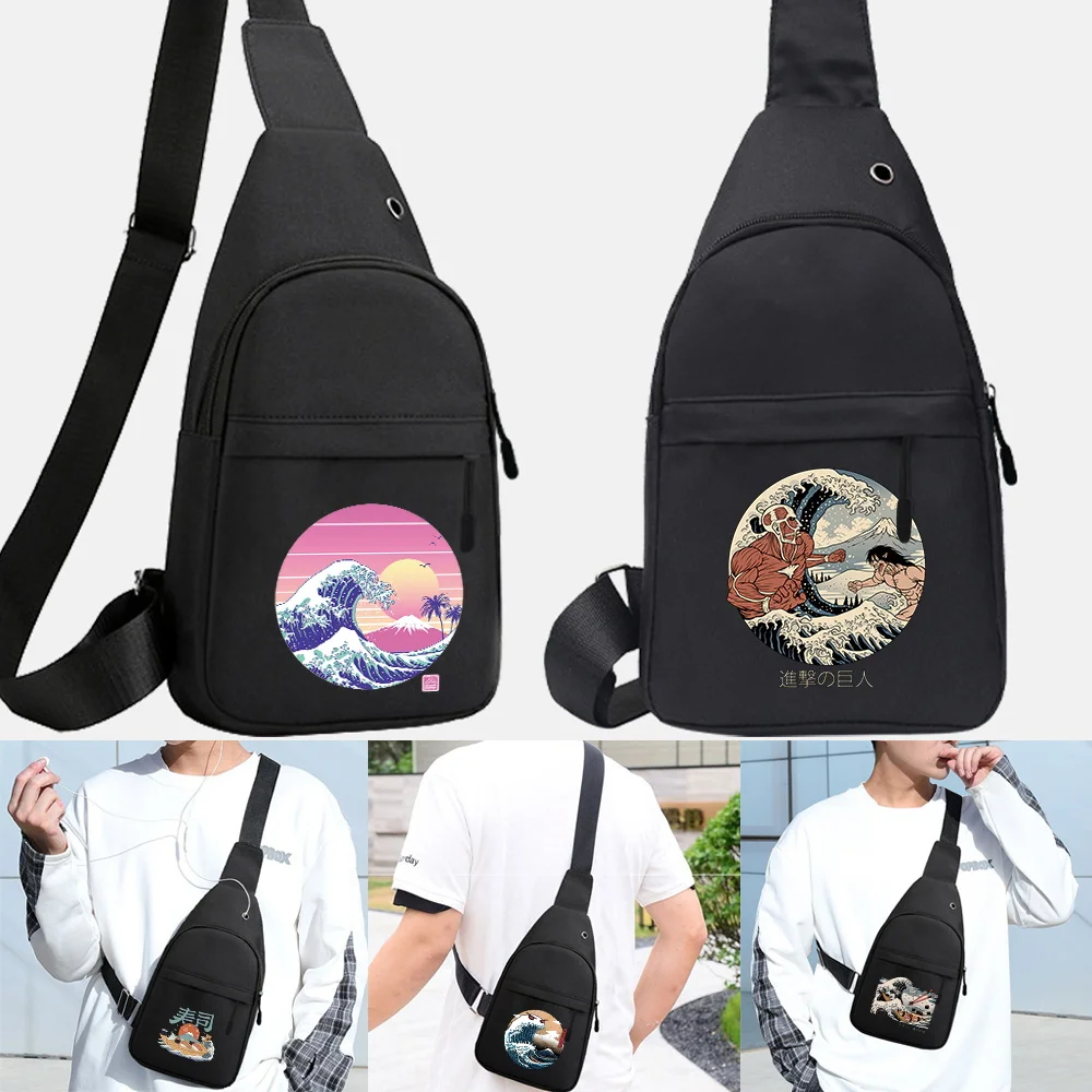 

Нагрудные сумки для мужчин, мужские сумочки через плечо с волнистым принтом, женский рюкзак-мессенджер с USB-зарядкой и разъемом для наушников
