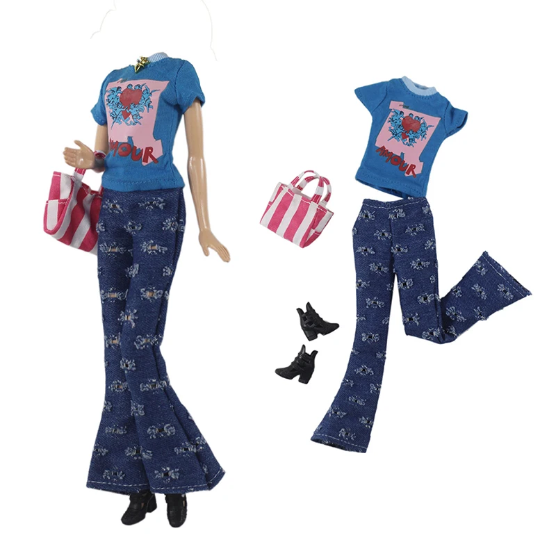 

4pcs Set Fashion Print Cloths for 30cm 1/6 Doll Girls gift Dolls Accessories
