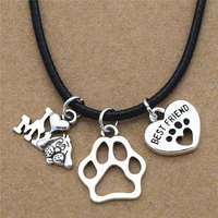 new i love my dog lover gifts cute best friend heart dogs paw pendants necklace leather chain pendant necklace