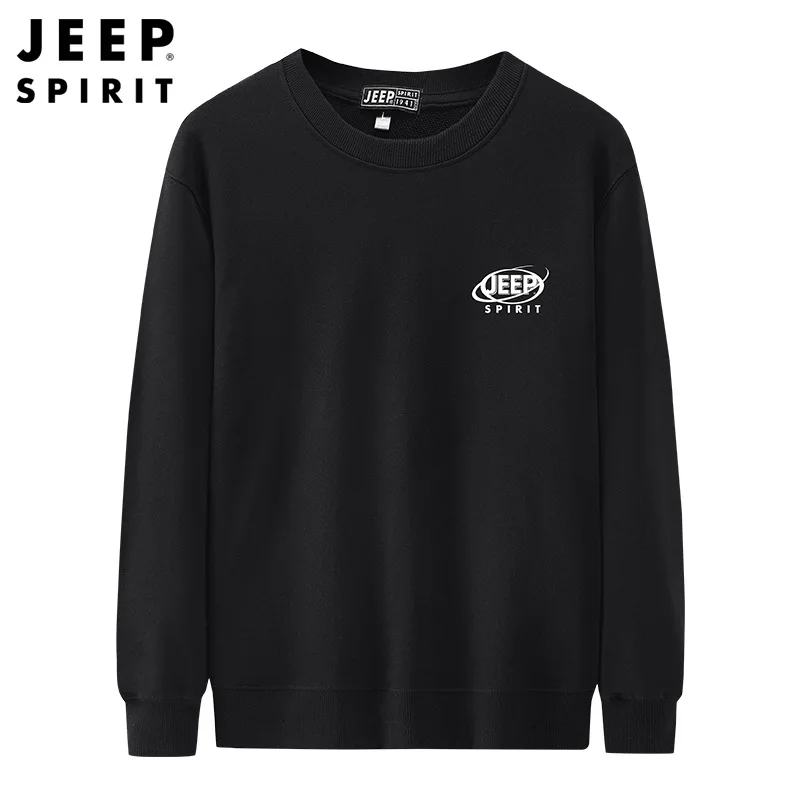 

JEEP SPIRIT autumn men solid color simple sweater fashion round neck long-sleeved t-shirt mens casual loose large size pullover
