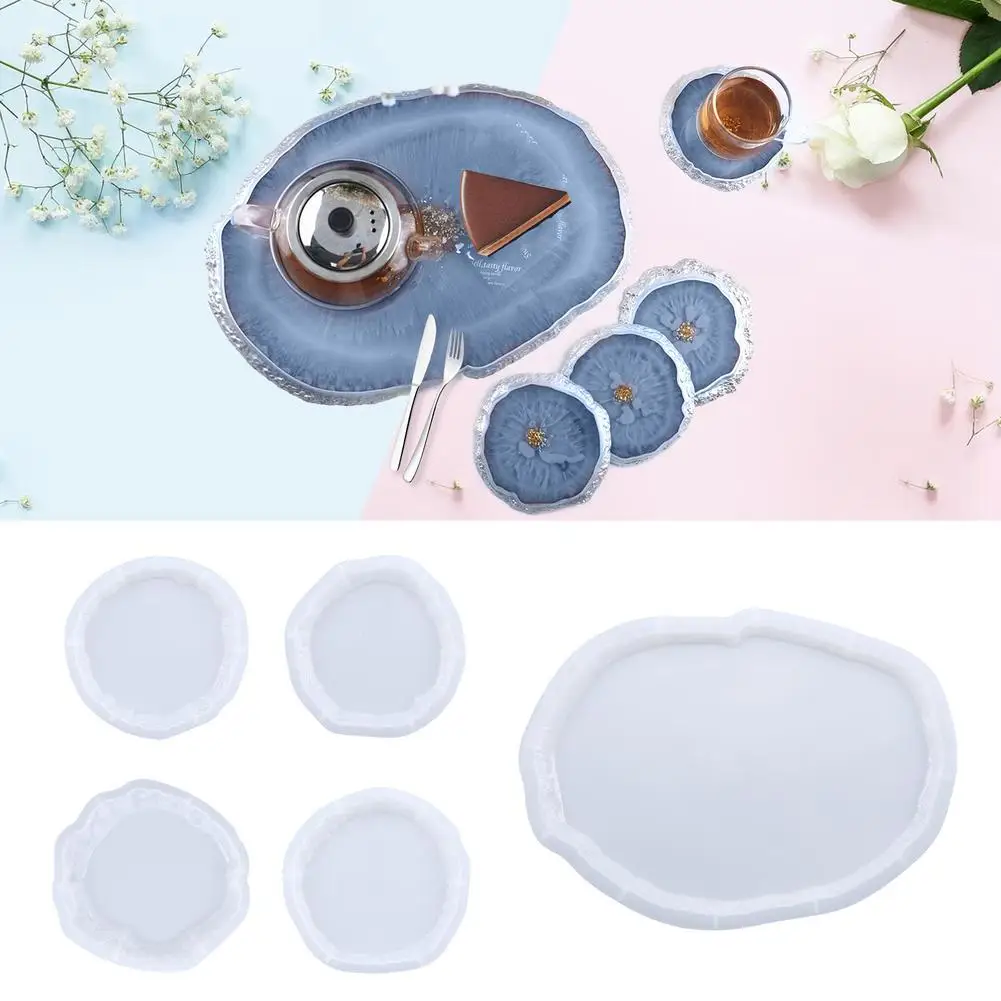 

5pcs Silicone Coaster Tray Molds Set Multipurpose For Diy Epoxy Resin Coaster Cups Mats Home Decoration
