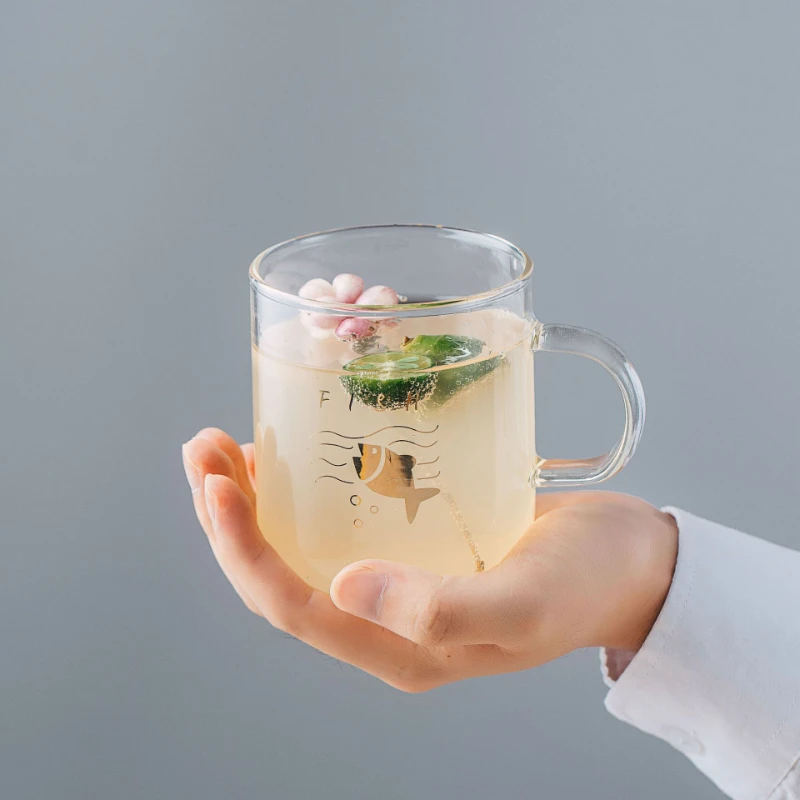 

Flower Tea Cup Office Coffee Cup Home Juice Cup Drinking Cup with Handle Heat-resistant Glass Cup