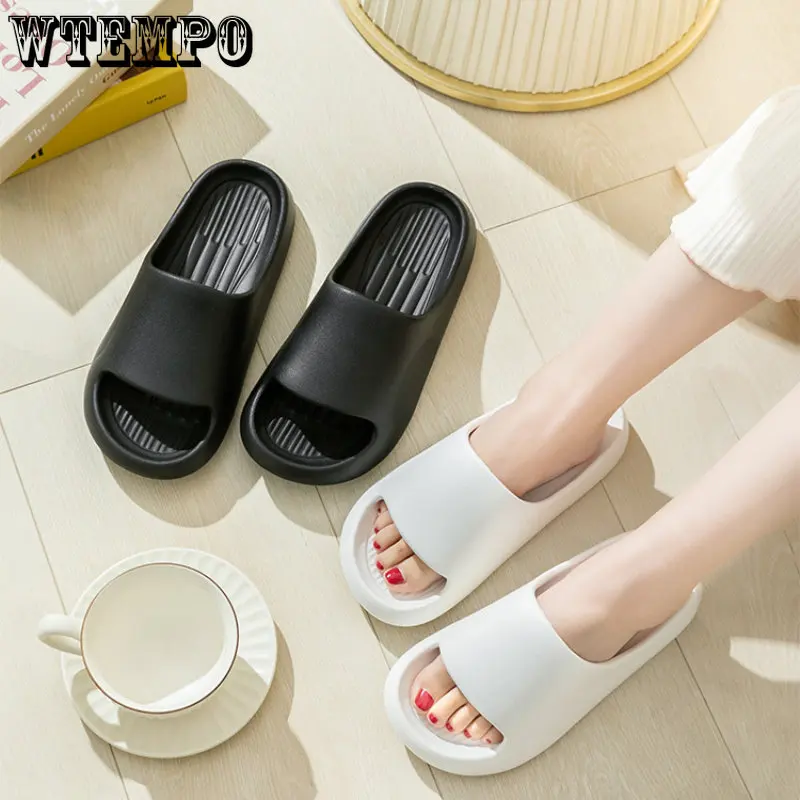 WTEMPO Summer Soft Slippers Fashion Thick Platform Men Women Non-slip Lightweight Slides Couple Silent Solid Color Sandals