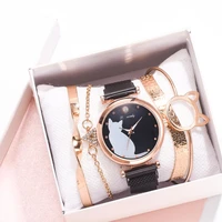 cat dial bracelet magnetic watches set luxury womens dress bangle quartz clock ladies fashion wrist watch gift zegarek damski