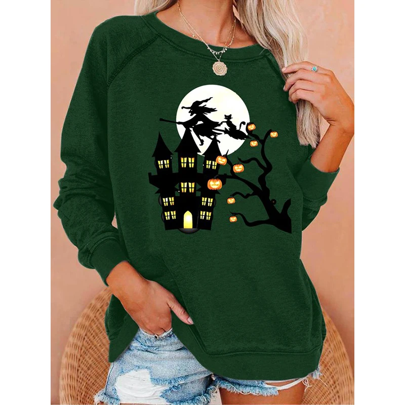 

Rheaclot Witch With Halloween Printing Women's Casual Cotton Sweatshirt