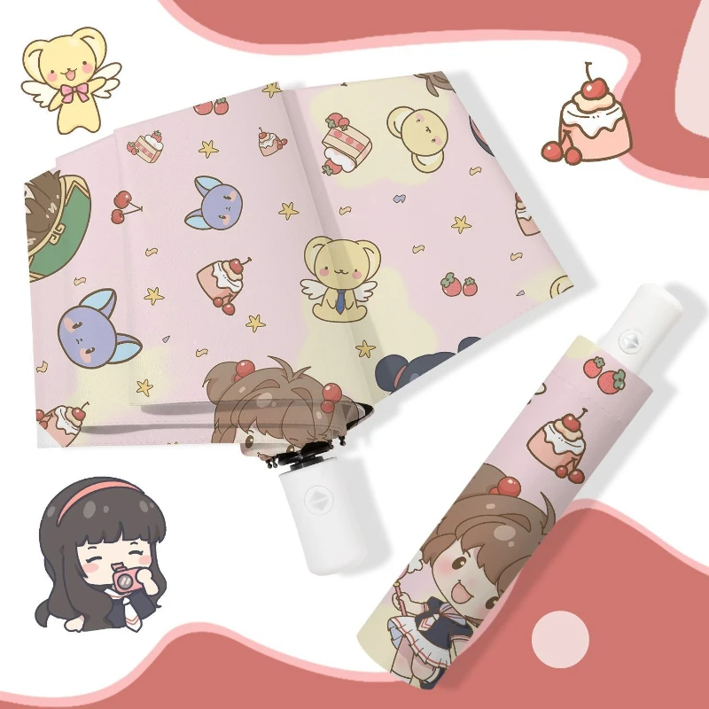 Фото Зонт Cardcaptor Sakura Chibi Cute, автоматический, двойного назначения (для солнечных и дождливых дней), складной, с черным покрытием, солнцезащитный. №3