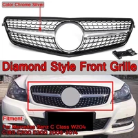 chrome diamond style car front bumper grille racing grills for mercedes benz w204 c180 c200 c300 2008 2014 car body styling kit