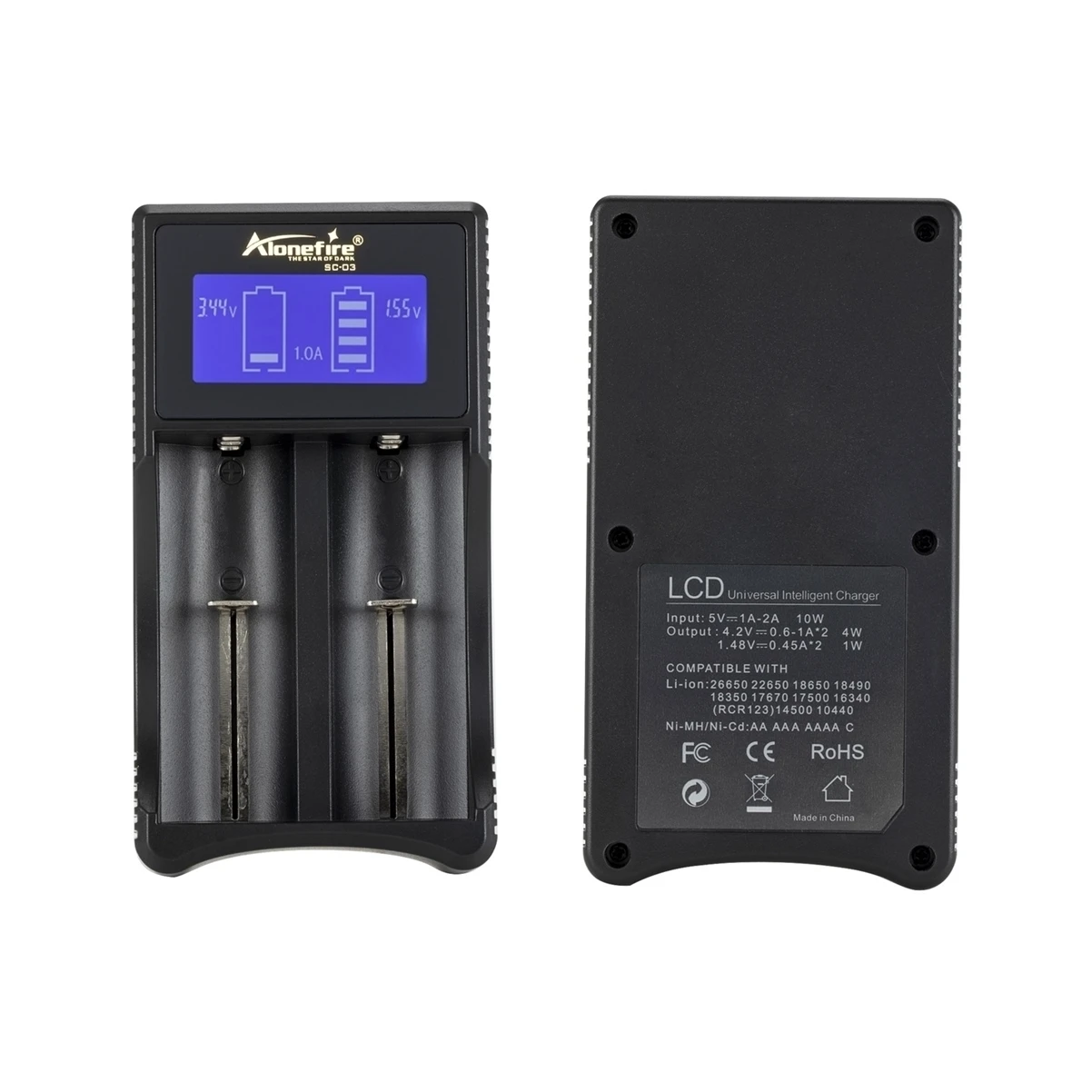 

Зарядное Устройство Alonefire 1A/2A LCD-USB Для Литий-ионных Аккумуляторов 18650/16340/14500/21700/26650, Аксессуары Для Фонарей