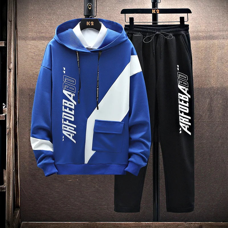 2023 Spring and Autumn New Hooded Sweater Men's Sports Set Hooded Top and Pants Trendy Loose Versatile Student Two Piece Set