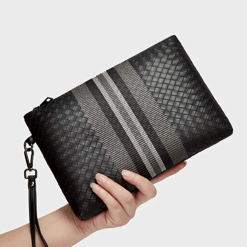 Weave Men's Designer Bag Stripe Clutch Bag Pu Leather Handbag Fashion Men's Purse Wallet Bag for Men Phone New 2023 Luxury