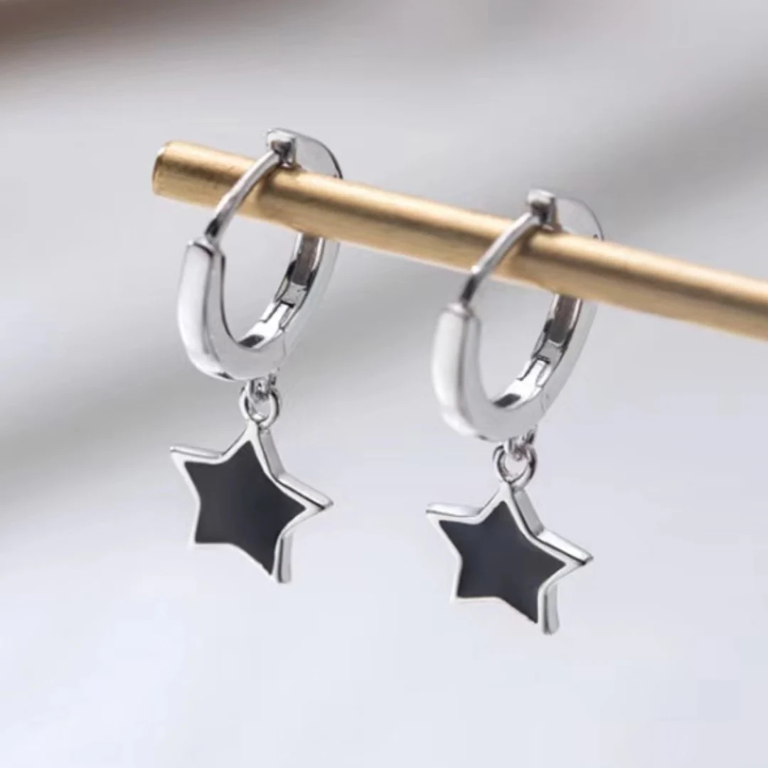 

korean fashion earrings for women small pentagram pendant simple fashion earrings for girlsS925 silver jewelry christmas gift