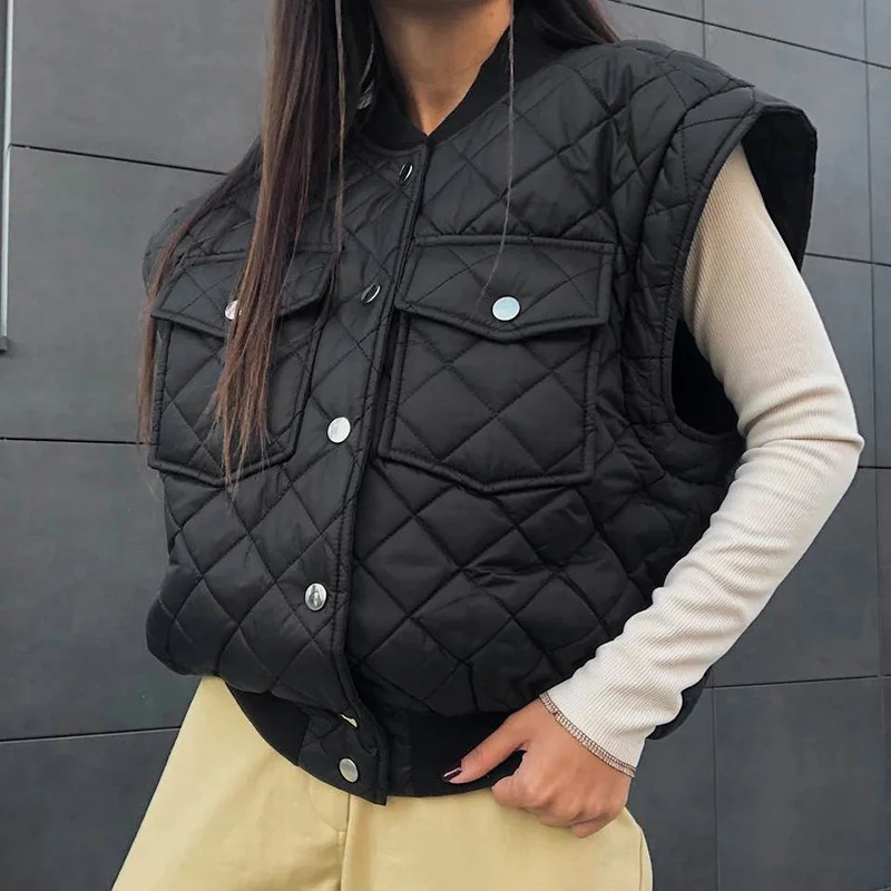 

Autumn and Winter 2022 New Women's Fashion Casual Street Style Solid Color Pocket Splice Stand Collar Loose Cotton Jacket