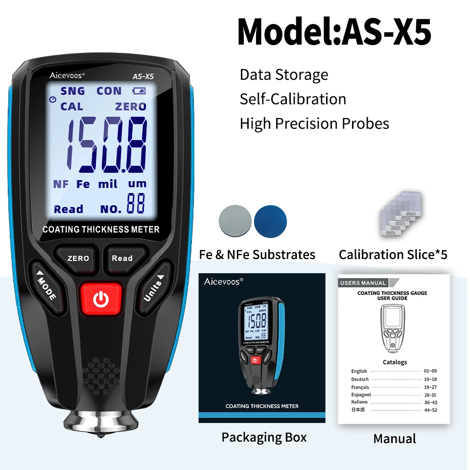 

Aicevoos толщиномер покрытия тестер толщины автомобильной краски пленки измеритель FE NFE для автомобильной металлокерамики 0-1300 мкм