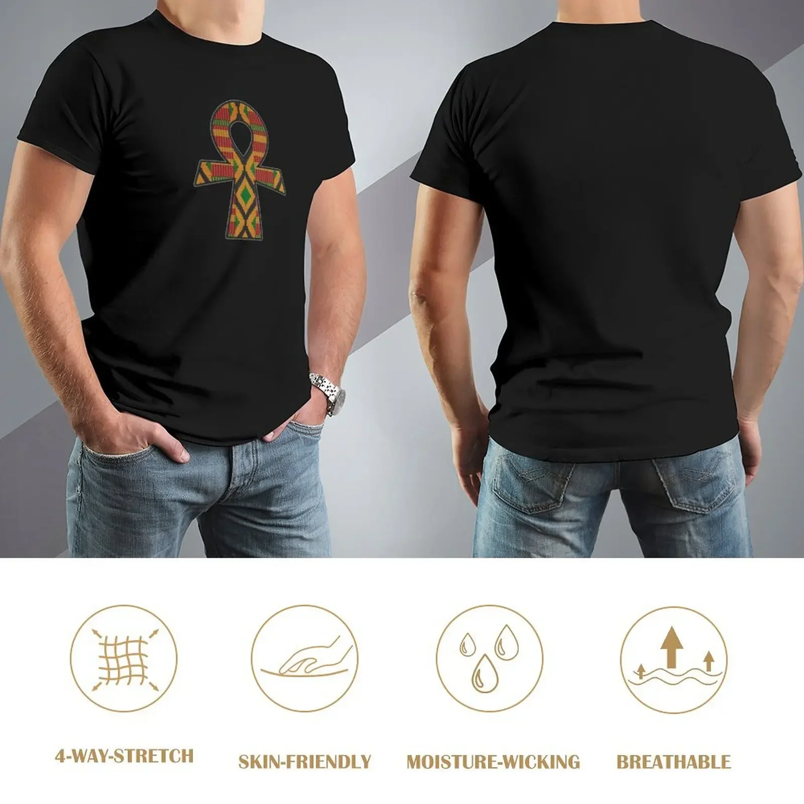 Kente Ankh Design T-Shirt мужская футболка таможенная большого размера футболки для мужчин