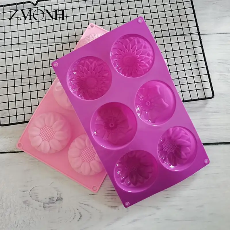 

6pcs/set DIY Handmade Soap Sunflower Moon Cake Mold Different Flowers And Plants Shape Silicone Chocolate Mold