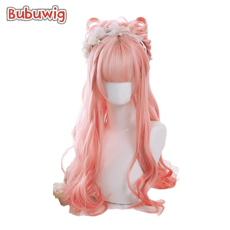 

Bubuwig Synthetic Hair 65cm Gradient Pink Lolita Wigs Harajuku Kawaii Loose Wave Wig Long Curly Cosplay Wig With Flat Bangs