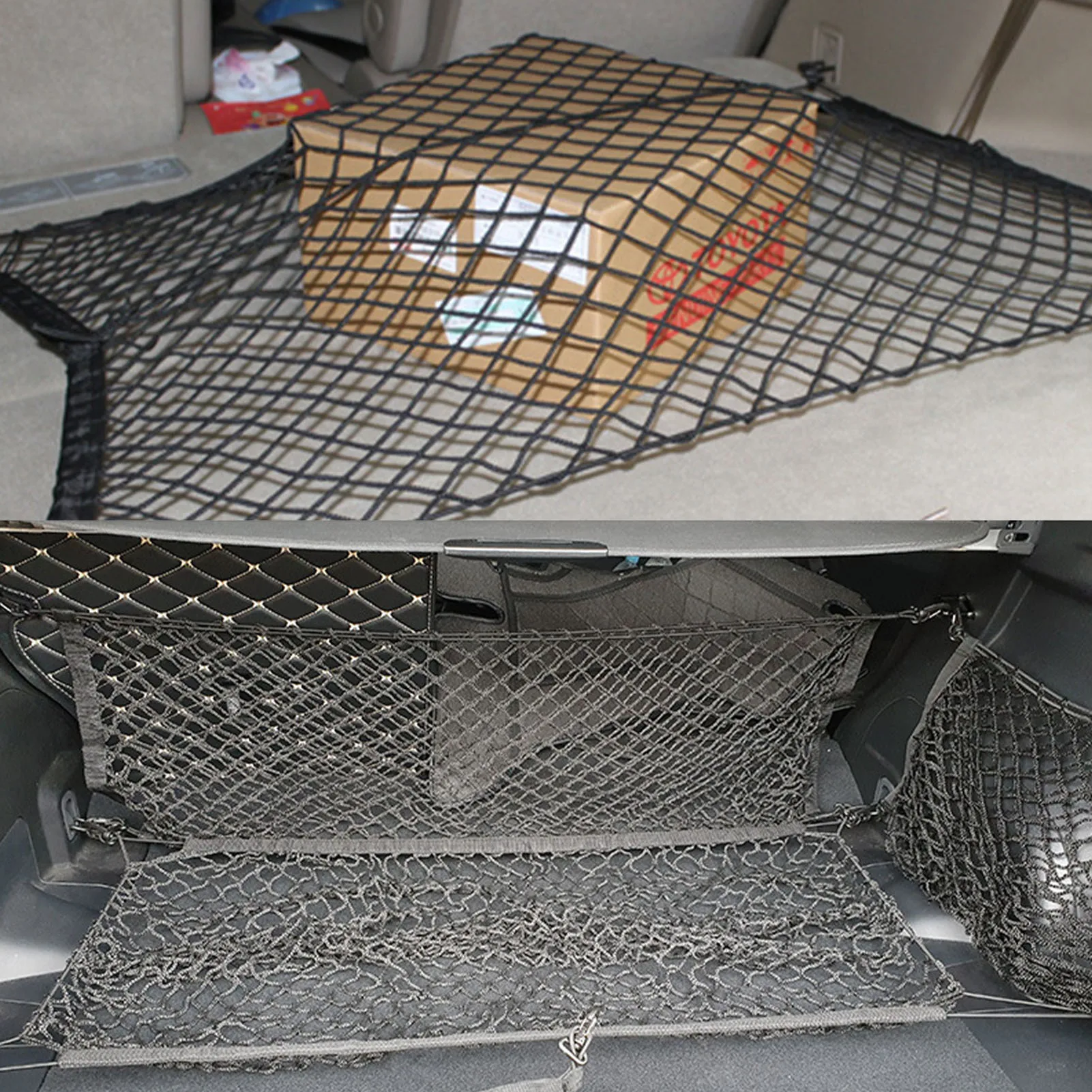 

Универсальная нейлоновая эластичная сетка для хранения в багажнике автомобиля, 110x60 см, сетчатый держатель с 4 пластиковыми крючками и карма...