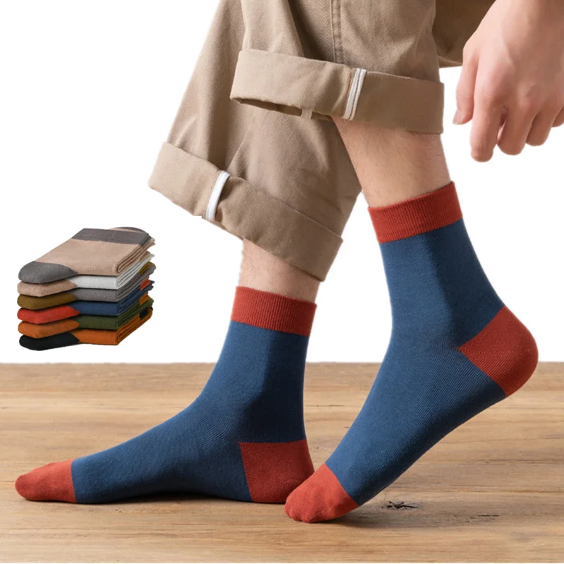 

1 Pair High Quality Socks Mens Breathable Cotton Business Sock Man Casual Patchwork Anti-bacterial Sokken Meias Chaussette Homme