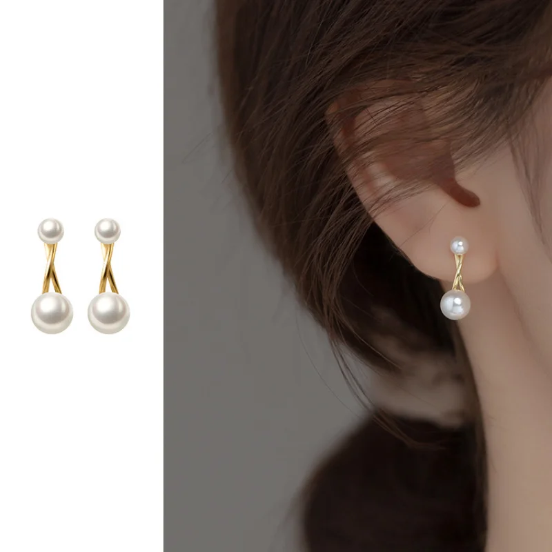 

Minar Minimalist Double Imitation Pearl Stud Earrings Gold Silver Infinity Earring Earstuds Women Lady Elegant Wedding Jewelry