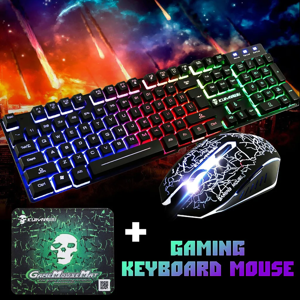 

Free Shipping T6 Rainbow Backlight Usb Ergonomic Gaming Keyboard and Mouse Set for PC Laptop Conjunto de teclado para juegos