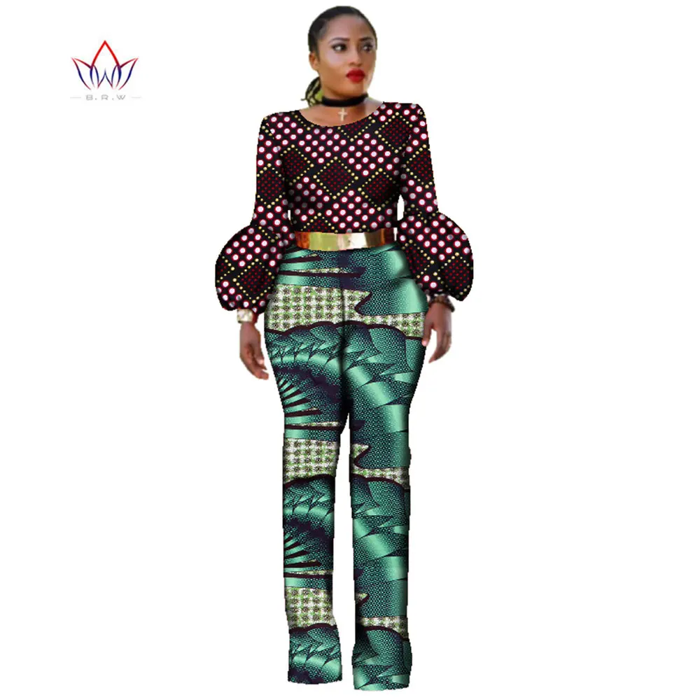 

Африканская одежда для женщин, боди, комбинезоны, африканские Bazin, богатый принт, брюки Дашики с пышными рукавами размера плюс, BRW WY2323