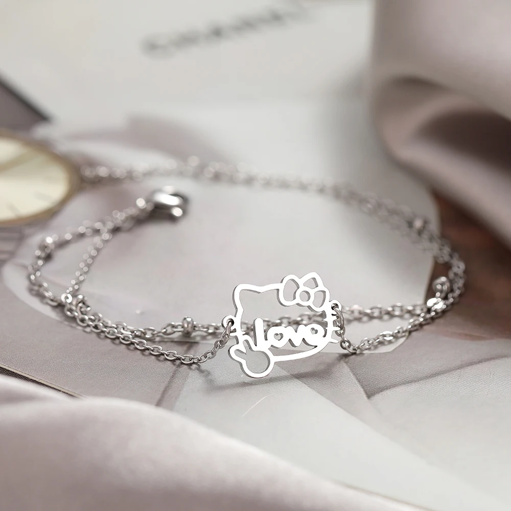 Браслеты из нержавеющей стали аниме полый котенок голова Подвеска цепочка шармы