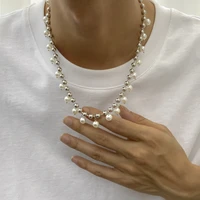 simple bead chain hanging pearl necklace creative mens choker chain jewelry on the neck hip hop dance party male necklace