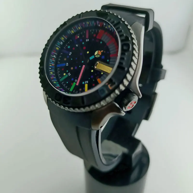 

41mm Skx007 black watch sapphire glass 316L stainless steel case Glass case back cover customizable logo dial fits NH36 movement