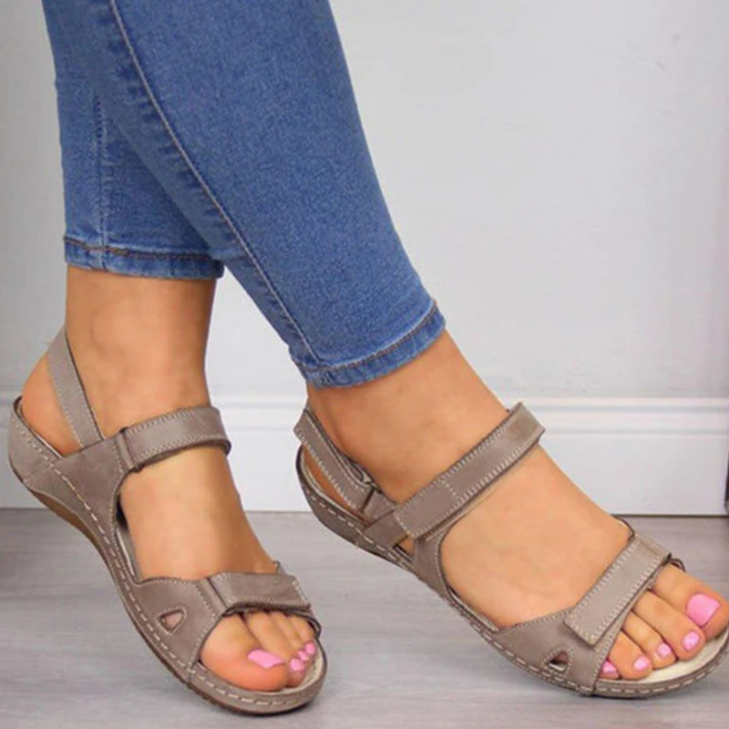 

Ladies New Sandals 2022 Summer Comfortable Casual Shoes Women Flat Velcro Sandals Wedges Soft Sole Chaussure Femme Hook & Loop