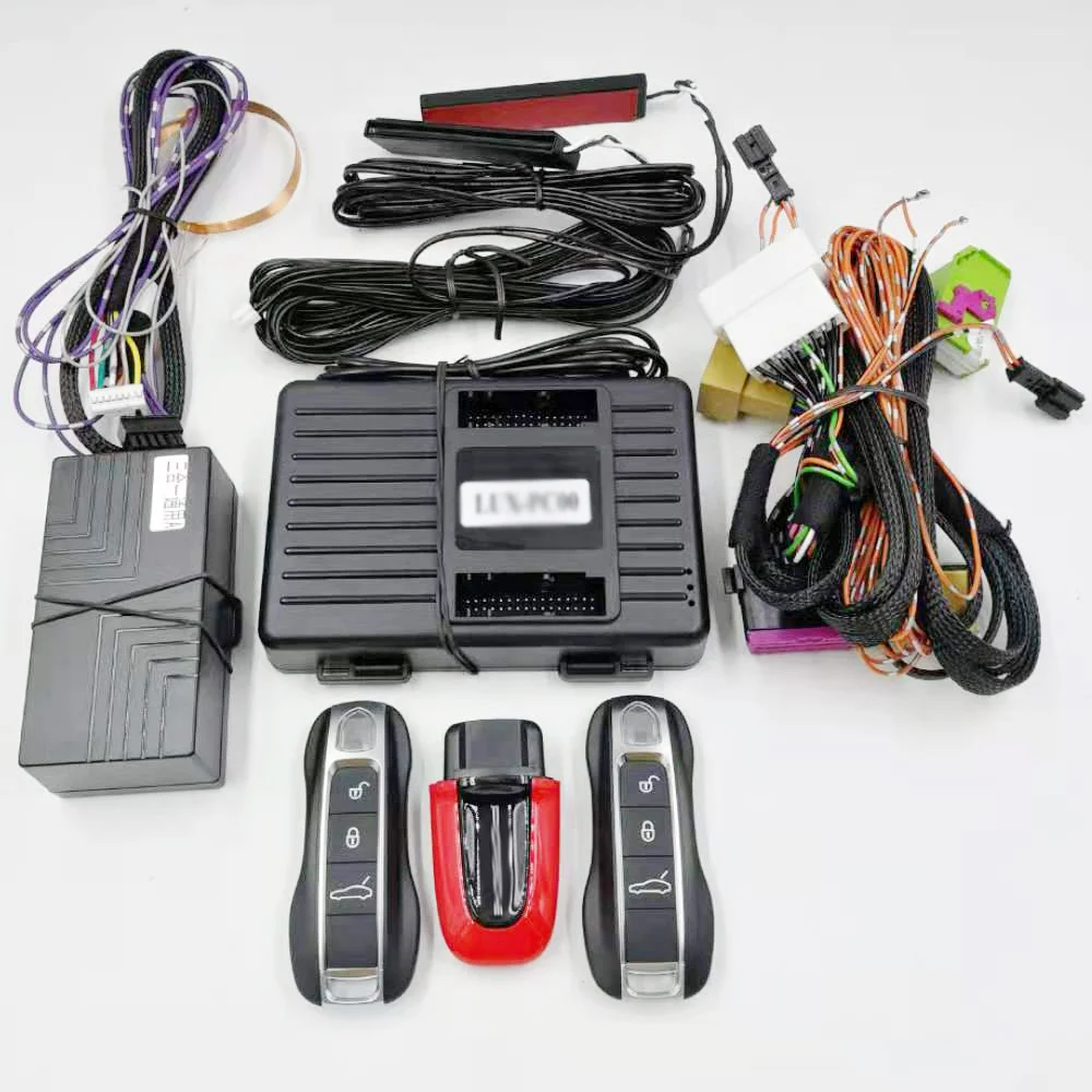

Car Alarm With Remote Central Lock Mobilephone Engine Start Stop GSM GPS Tracking With Original Protocol No Wire Cut For Porsche