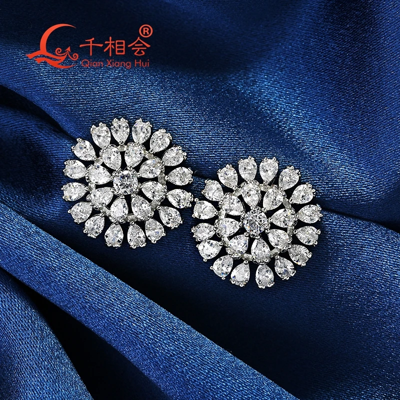 22mm pear two circle S925 silver  rings earrings ear stud D vvs white moissanite stone Earring earrings jewelry woman gift