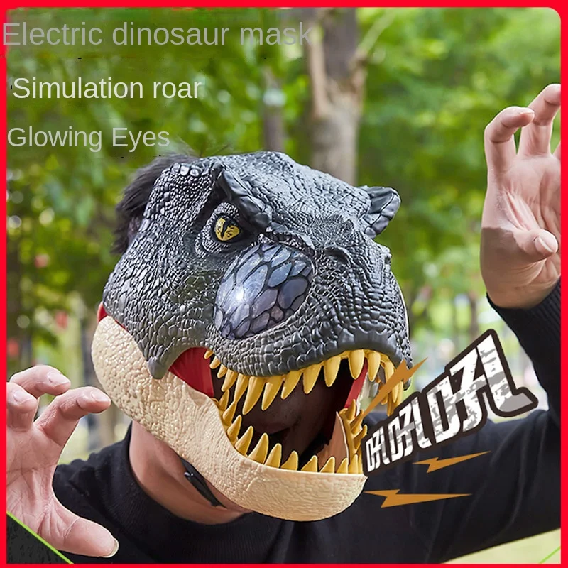 

Children's Simulated Dinosaur Mask Glowing Overlord Dragon Head Set Terror Trick Adult Sand Sculpture Mask Trick Toy