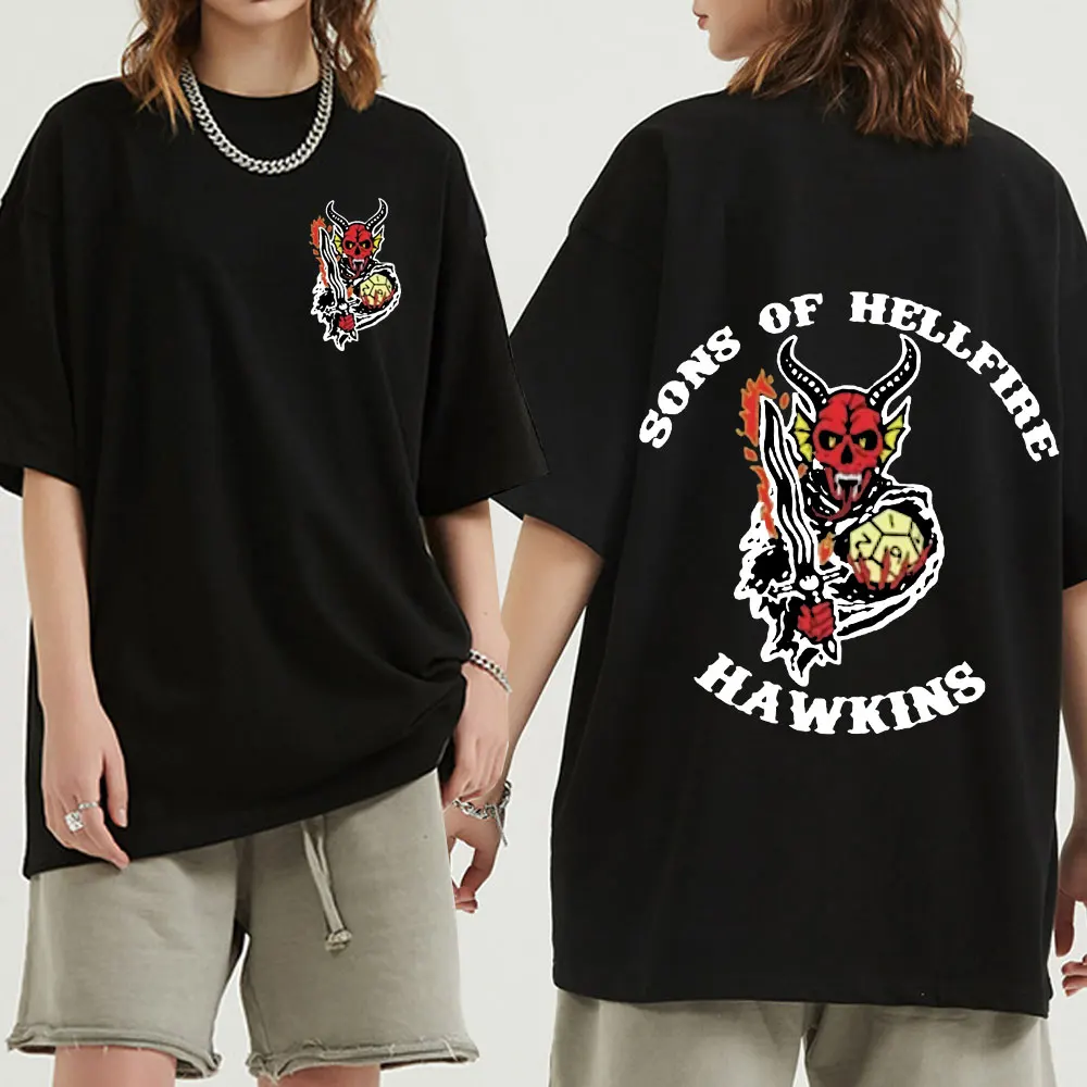 

Stranger Things 4 Eddie Munson T-shirt Sons of Hellfire Club Hawkins Short Sleeve T-shirts Cotton Streetwear Oversize Tee Shirt
