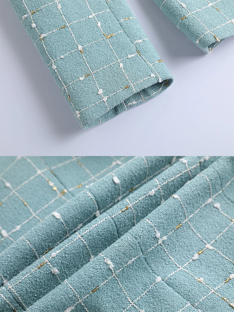 women Blazers 2023 New in Blue White Plaid Women Casual Blazer Jacket Ladies Female Long Sleeve Single Button Slim Coat Winter