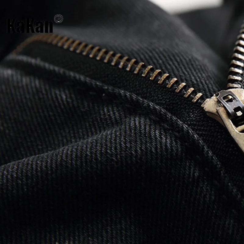 Kakan - European and American New Distressed Jeans for Men, High Street Washed Old Black Long Jeans K36-335