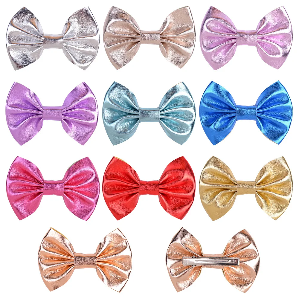 

Children's Solid Hairpin Bow Hair Accessories Barrettes Soft Bronzing Girls Cloth Solid Color Pinkycolor Leatherwear Headwear