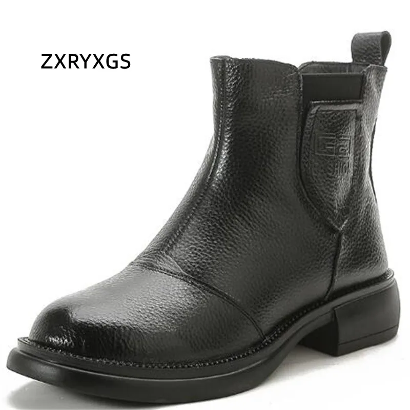 

ZXRYXGS Bestselling Spring Autumn Single Boots Comfort Soft Sole Martin Boots 2023 Genuine Leather Ankle Boots Winter Warm Boots