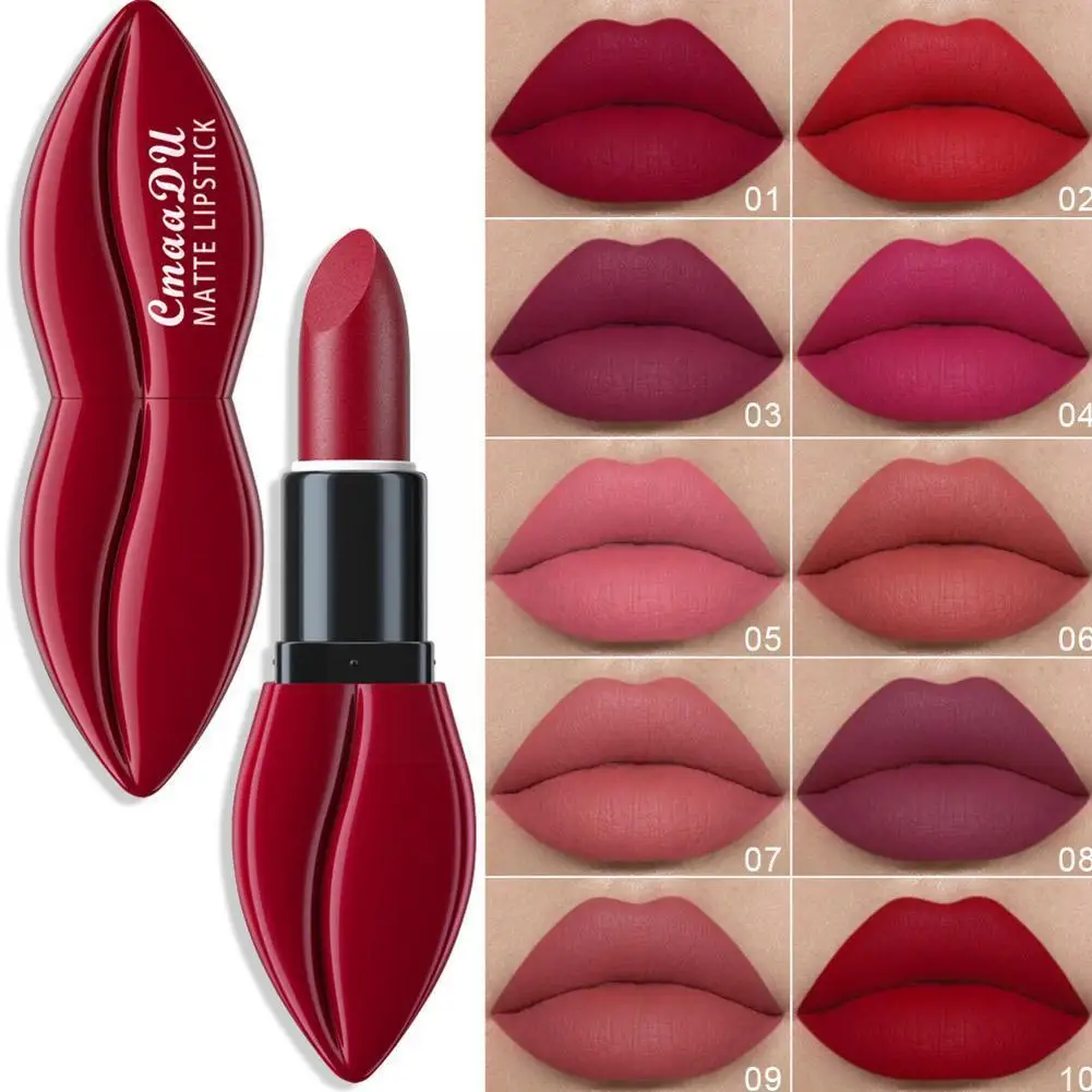 

CmaaDu 10 Color Lip Shape Matte Lipstick Waterproof Lip Lipsticks Velvet Lasting Sexy Woman Nude Gloss Cosmetics Lasting Lo S4M4