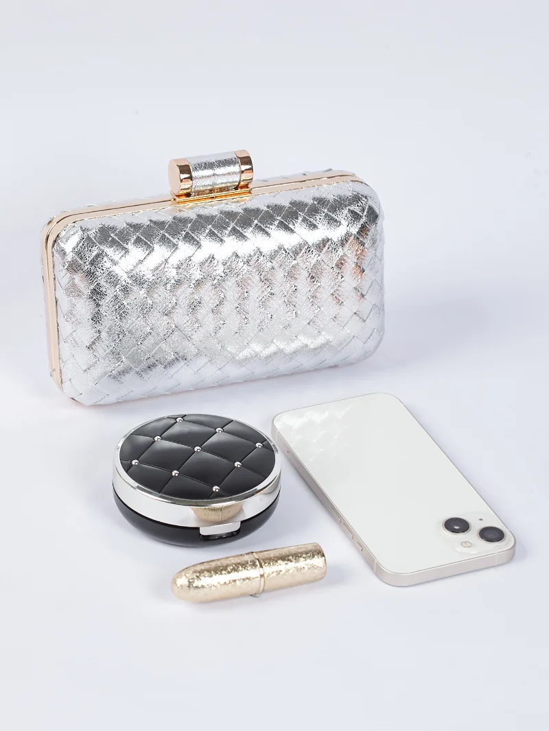 

Gold Sliver Webb Weave Clutch Evening Bag Knitting Satin Chain Handbags for Lady Shoulder Crossbody Bag Bridal Weddinbg Purse