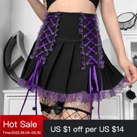 mall high waist lace pleated gothic mini skirt sexy mall goth skirt gothic punk emo club wear women harajuku y2k skirt